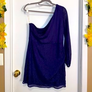 NWT- Charlotte Russe Indigo/Silver One-Shoulder Long Sleeved Dress Size Large